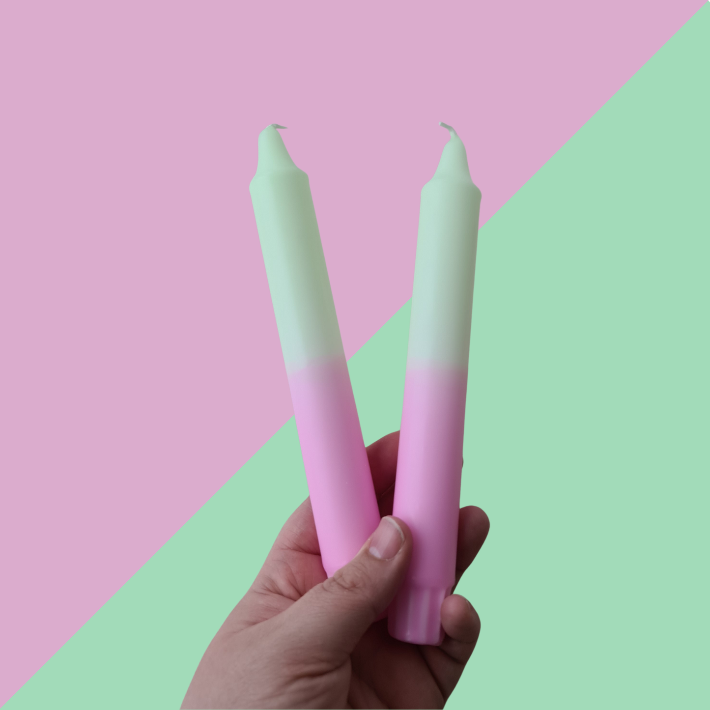 Green & Pink Colour Dipped Dinner Candles