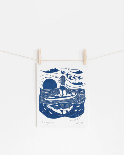 The PADDLE BOARDING Riso Print *paddleboarding, swim, outdoors, sea*