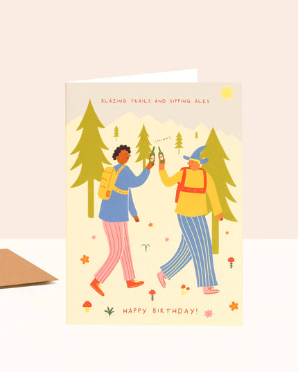 Blazing Trails, Sipping Ales Birthday Card | Hiking Card