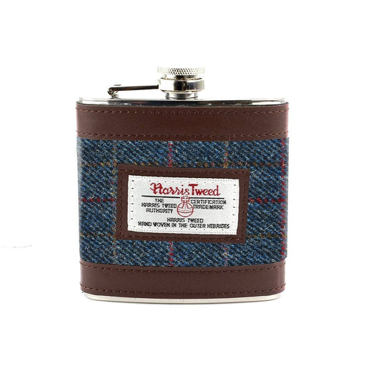 Blue Harris Tweed 6oz Hip Flask