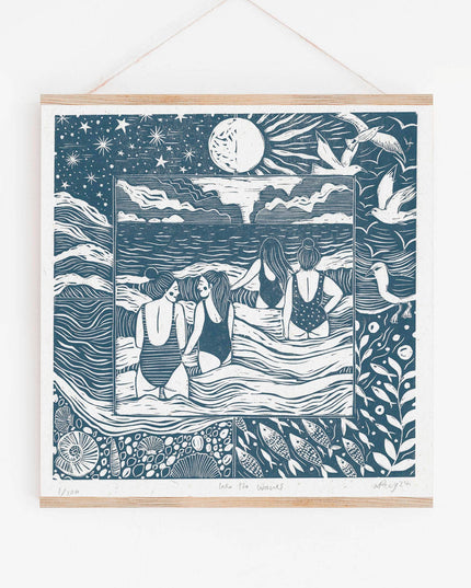 Into the Waves Card, swimming, seaside, friends, ocean, blue