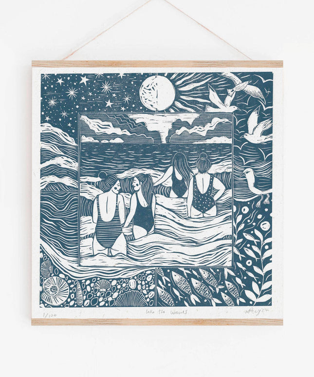 Into the Waves Card, swimming, seaside, friends, ocean, blue