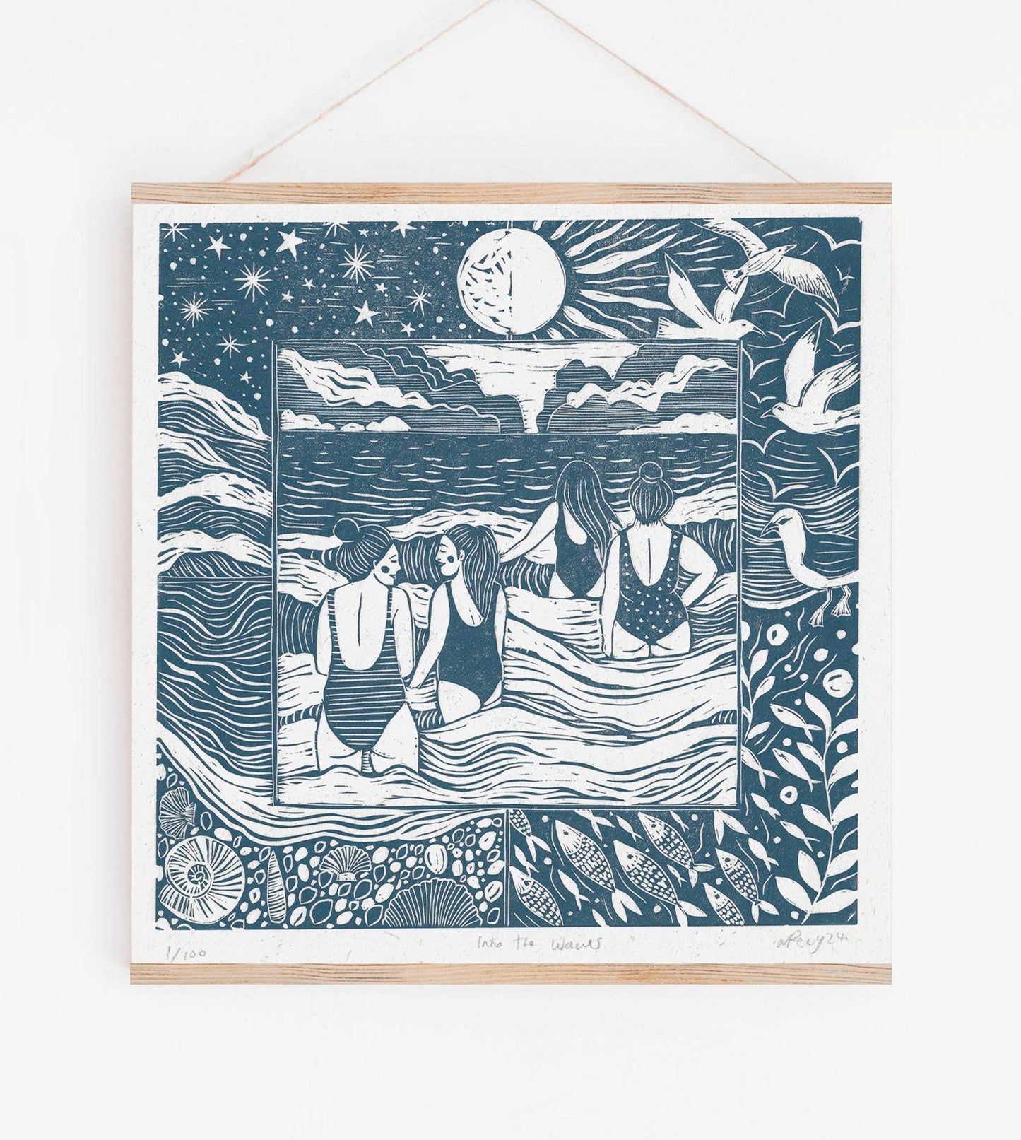 Into the Waves Card, swimming, seaside, friends, ocean, blue