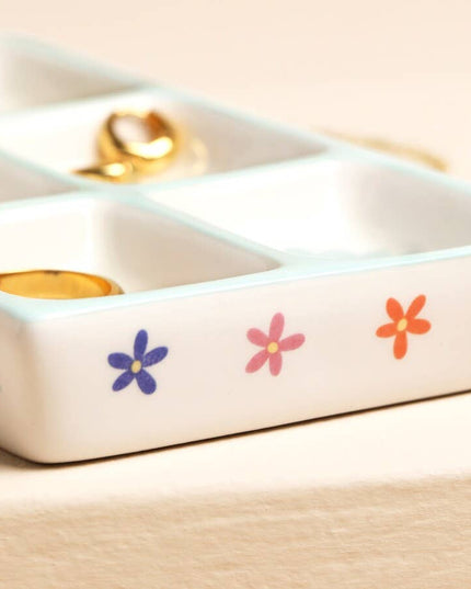Blue Floral Ceramic Trinket Tray
