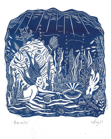 'Beneath The Sea' Riso Print *mermaid art, folklore, under the sea*