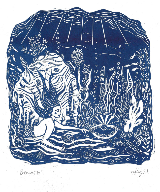 'Beneath The Sea' Riso Print *mermaid art, folklore, under the sea*