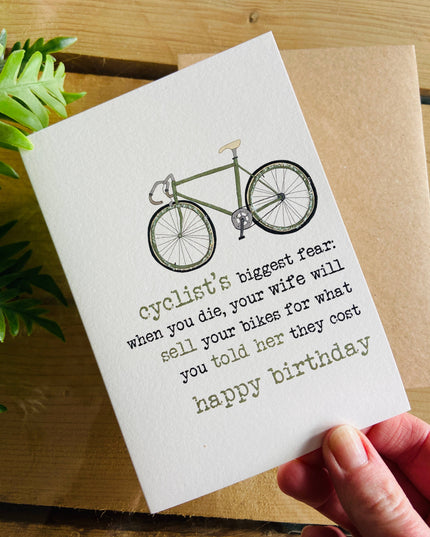 Cyclists Biggest Fear - Humorous Greetings Card