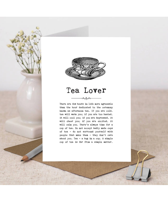 Funny Tea Lover Quotes Card with Vintage Illustration