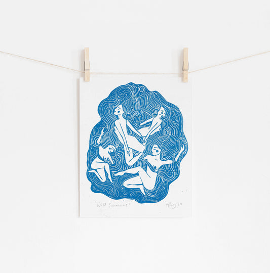 Wild Swimmers Riso Print *women, friends, sea, ocean*