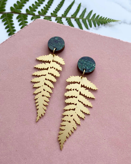 Gold Fern Statement Drop Earrings