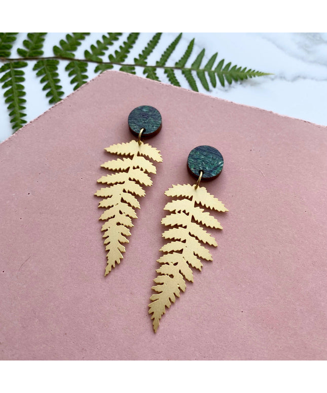 Gold Fern Statement Drop Earrings
