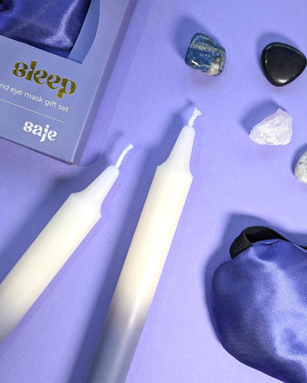 Saje Sleep Candle, Crystal & Eye Mask Set - Includes Two Candles and Four Crystal Stones