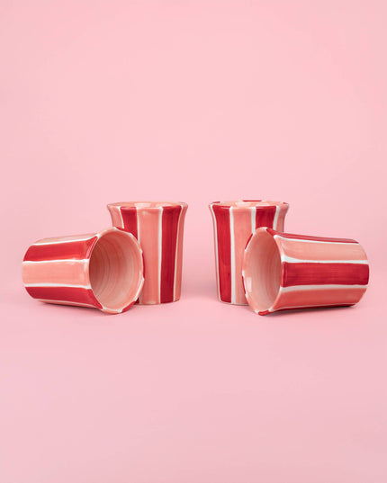 Artisanal Ceramic Mug Sweetheart Stripes Pottery Cup 250ml