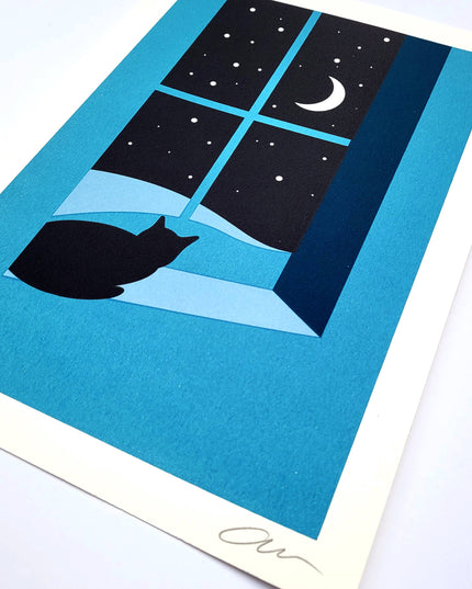 Watching Through The Night, Cat Print