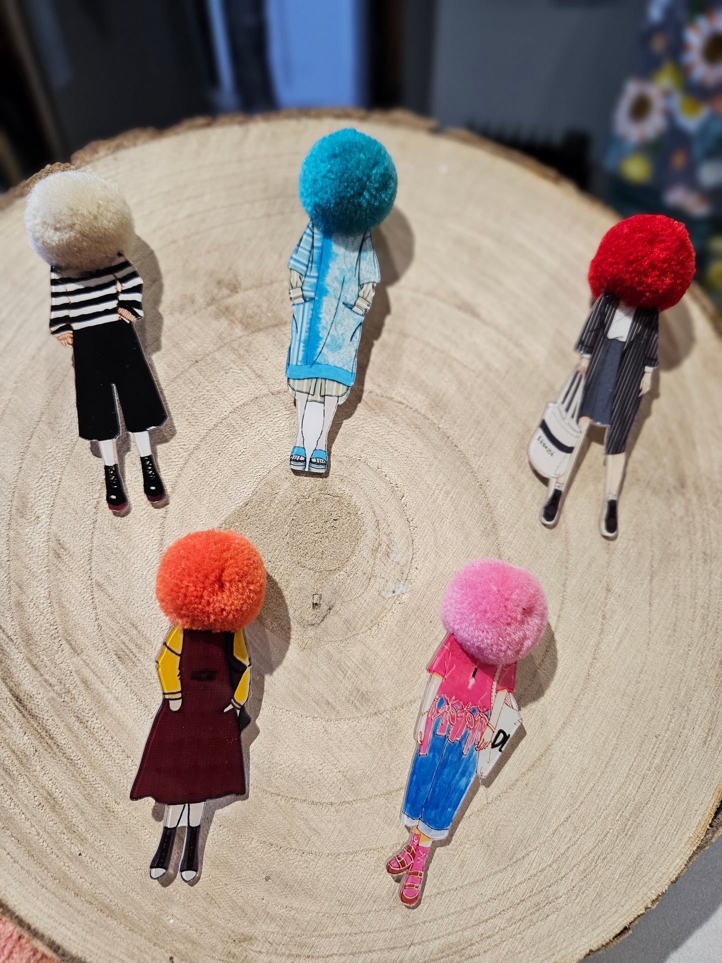 Unique POM POM Head Brooches