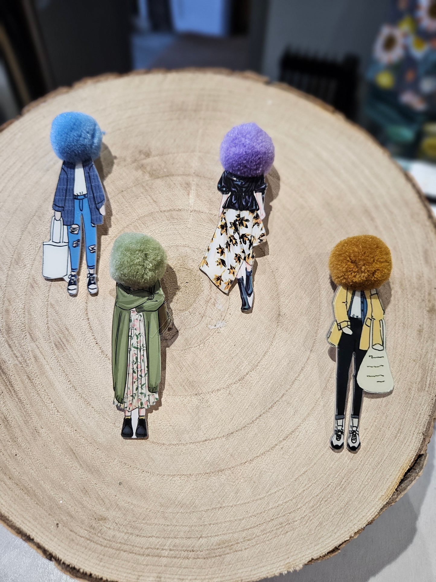 Unique POM POM Head Brooches