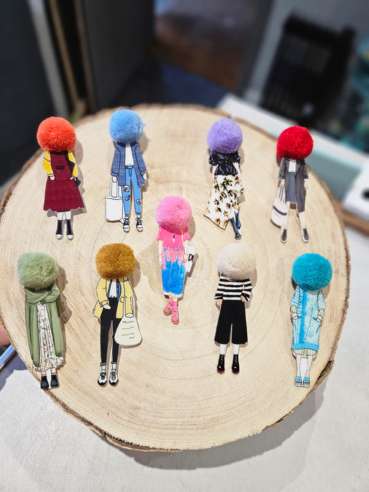 Unique POM POM Head Brooches