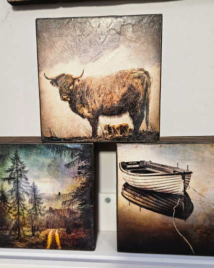 Encaustic Photography Art Box Loch Ard Boats