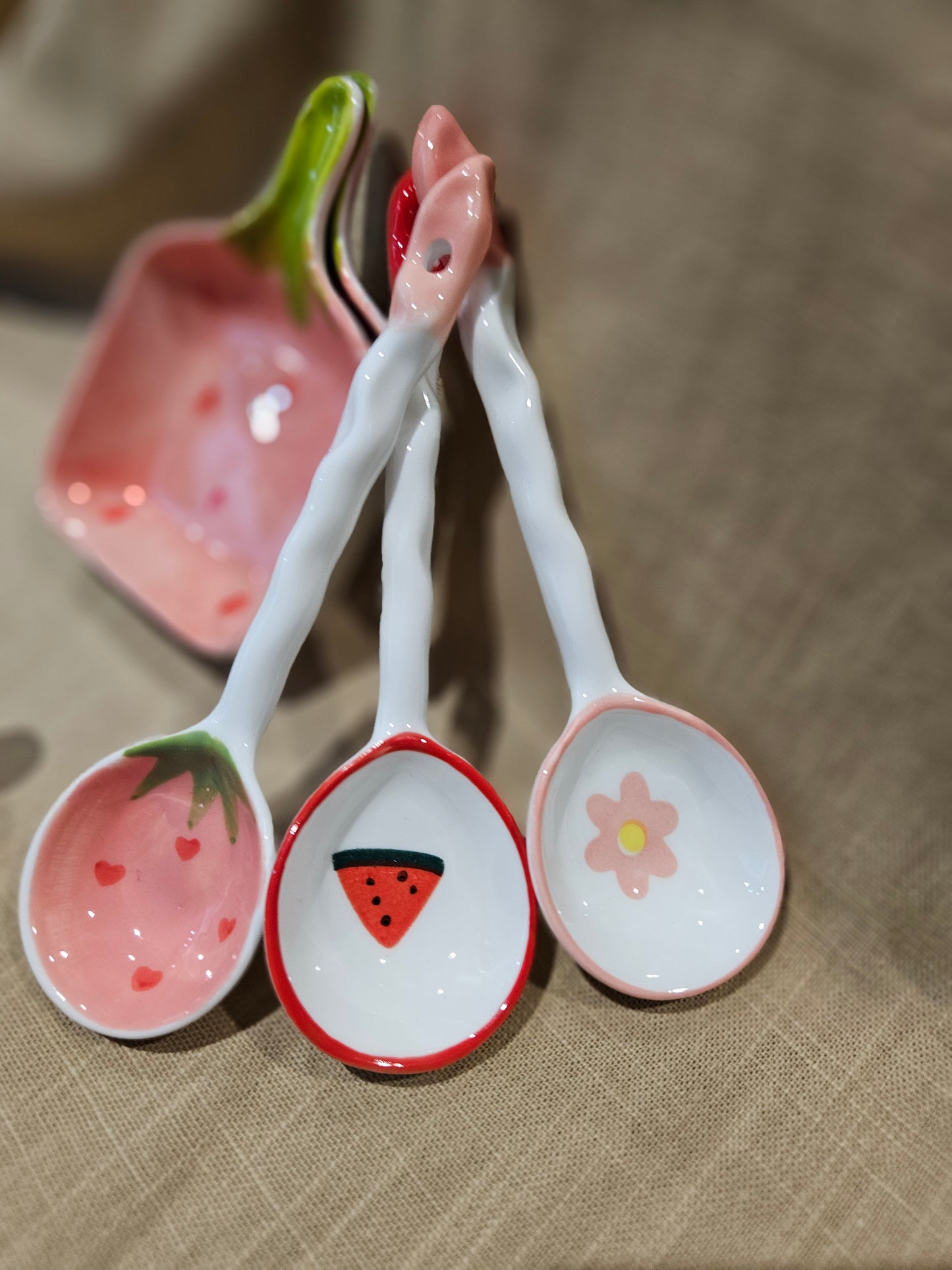 Ceramic Spoons and Trays - Pinks