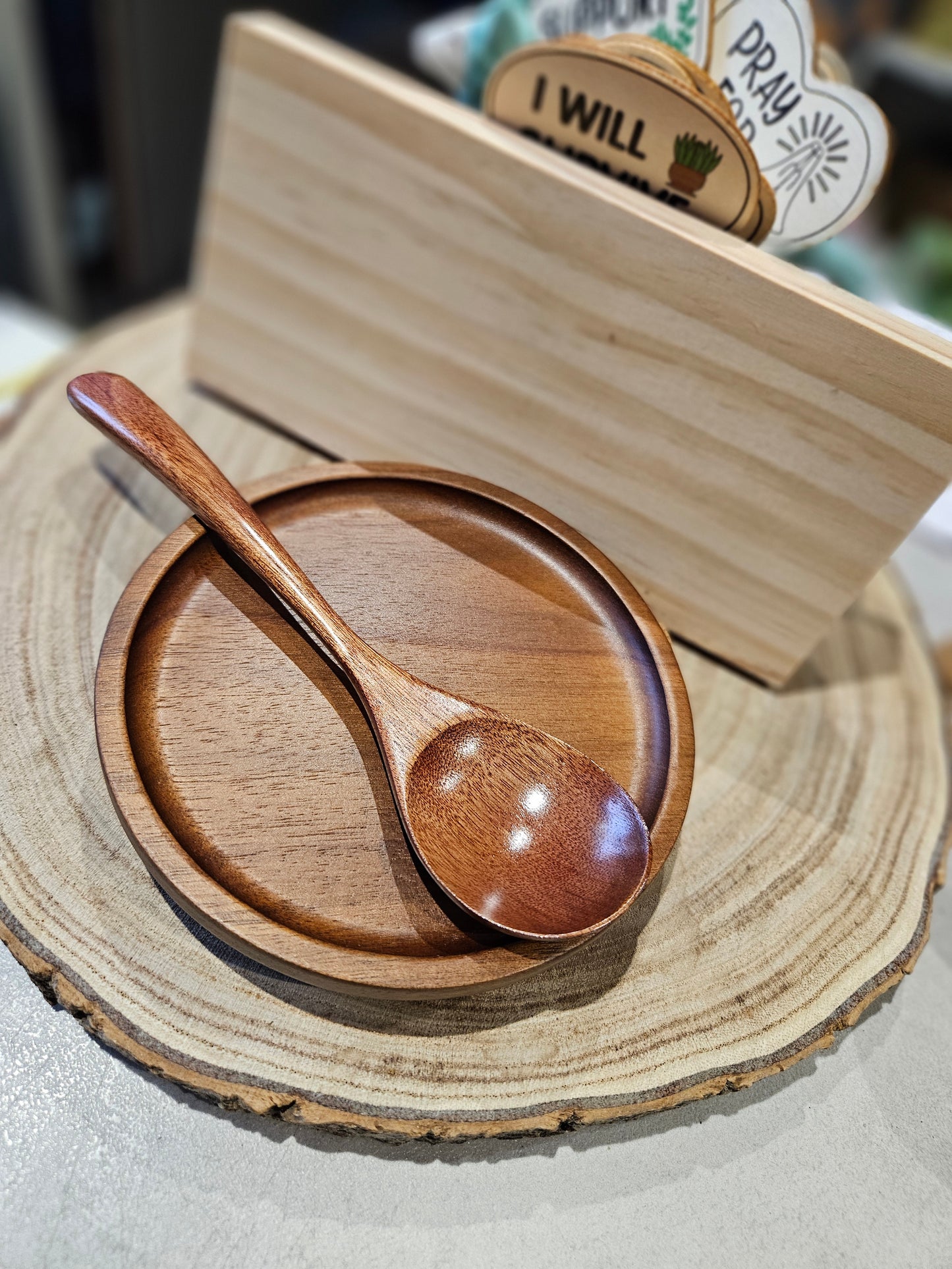 Wooden Cup and Saucer/SidePlate - with spoon