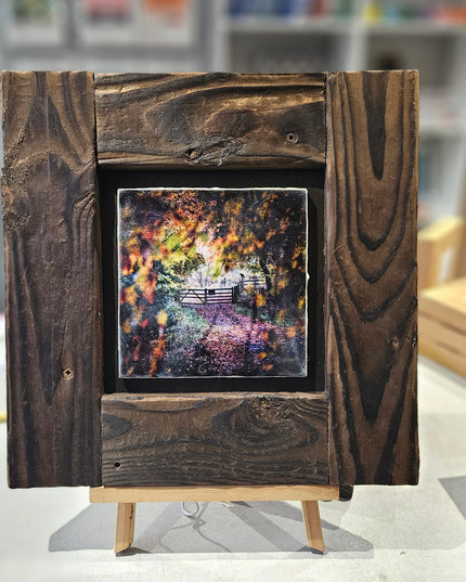 WOODEN ARTWORD - Framed Photo Encaustic Art The Path Trossachs