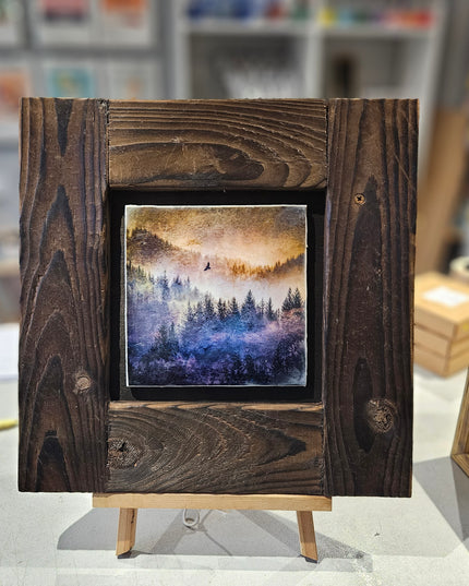 WOODEN ARTWORD - Framed Photo Encaustic Art Trossachs Forest Flight
