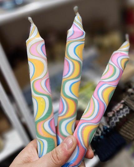 Rainbow Marbles Dinner Candles * Handmade