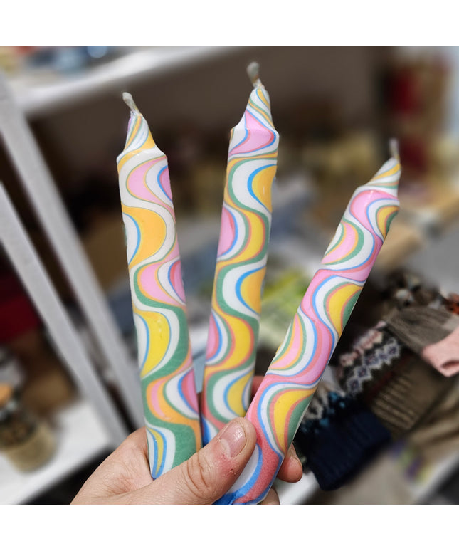 Rainbow Marbles Dinner Candles * Handmade