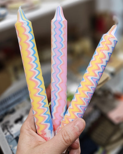 Rainbow ZigZag Dinner Candles * Handmade