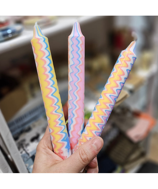 Rainbow ZigZag Dinner Candles * Handmade