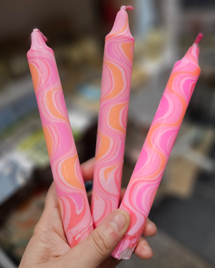 Pink Marble Dinner Candles * Handmade