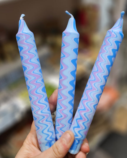 Blues ZigZag Dinner Candles * Handmade