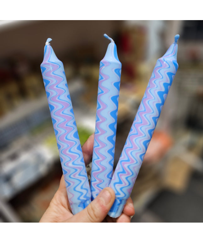 Blues ZigZag Dinner Candles * Handmade