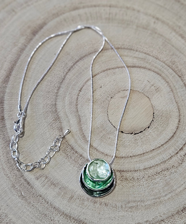 Forest Greend Enamel Pendant Necklace