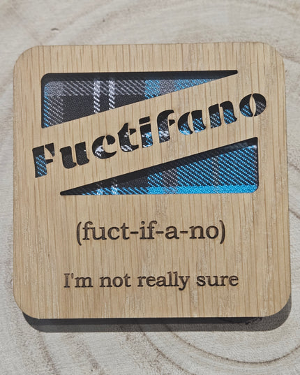 Fuctifano Square Coaster - Wood & Tartan