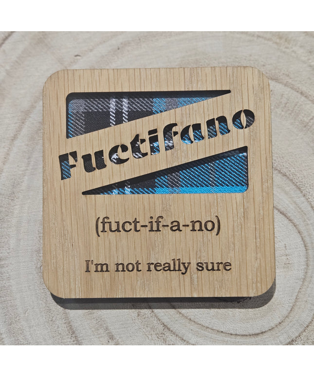 Fuctifano Square Coaster - Wood & Tartan