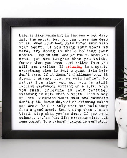 Swimming Quotes Unframed Print, Gift For Swimmers