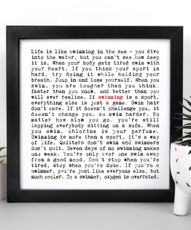 Swimming Quotes Unframed Print, Gift For Swimmers