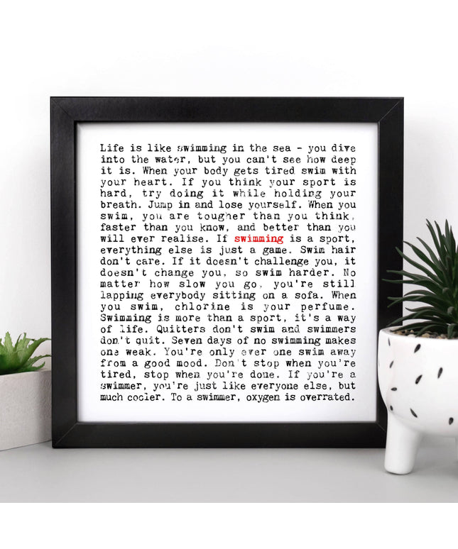 Swimming Quotes Unframed Print, Gift For Swimmers