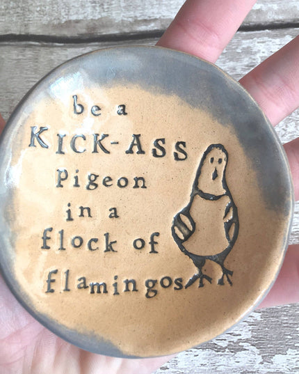 Kick-Ass Pigeon Ceramic Dish – Handmade Trinket Dish