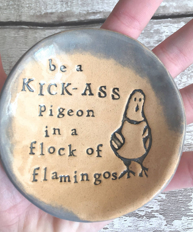Kick-Ass Pigeon Ceramic Dish – Handmade Trinket Dish
