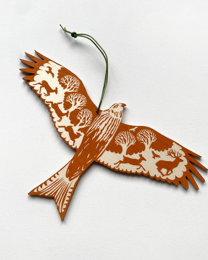 Screenprinted Wooden Decoration - Red Kite