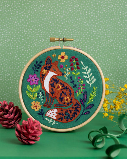 Folk Fox Mini Embroidery Kit | Beginner Craft Kit for Adults