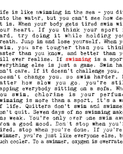 Swimming Quotes Unframed Print, Gift For Swimmers