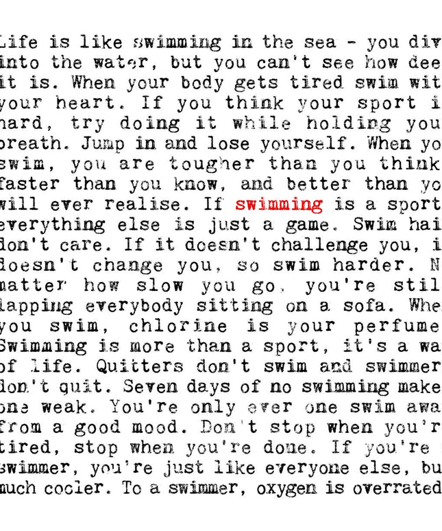Swimming Quotes Unframed Print, Gift For Swimmers