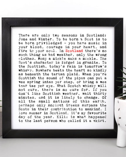 Scotland Quotes Unframed Print, Gift For Scottish Lovers