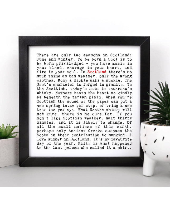 Scotland Quotes Unframed Print, Gift For Scottish Lovers