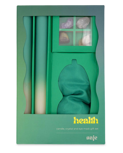 Saje Health Candle, Crystal & Eye Mask Set - Includes Two Candles and Four Crystal Stones