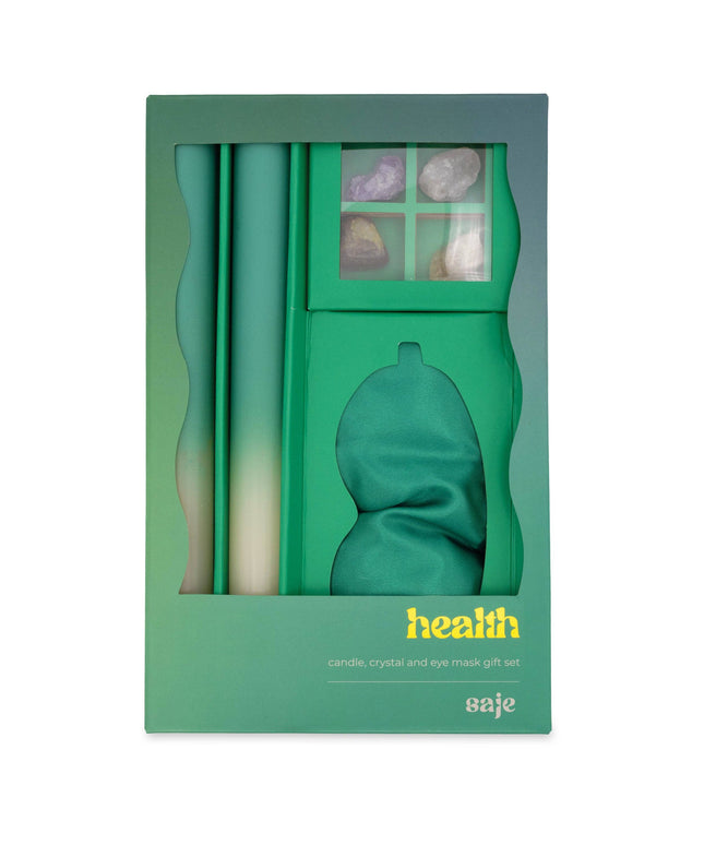 Saje Health Candle, Crystal & Eye Mask Set - Includes Two Candles and Four Crystal Stones