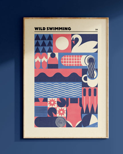 Wild Swimming Adventure | Modern-Retro Geometric Art Print